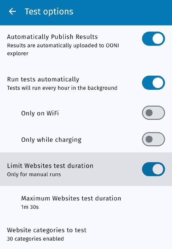 Test duration setting